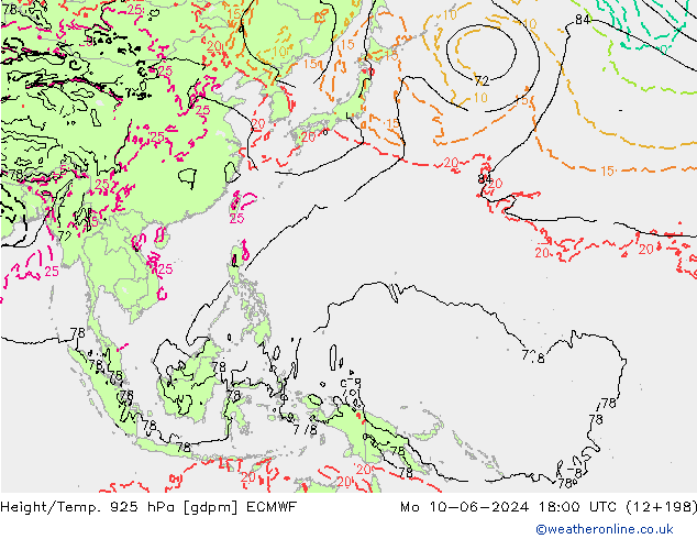 Height/Temp. 925 hPa ECMWF Mo 10.06.2024 18 UTC