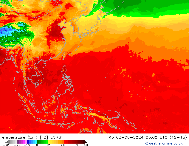 mapa temperatury (2m) ECMWF pon. 03.06.2024 03 UTC