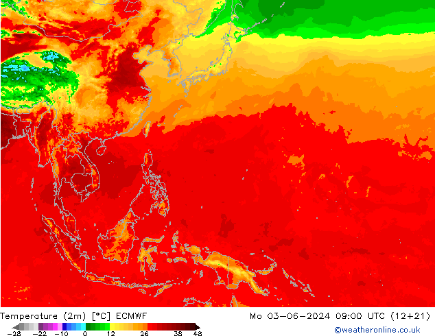 Sıcaklık Haritası (2m) ECMWF Pzt 03.06.2024 09 UTC