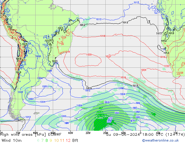High wind areas ECMWF Dom 09.06.2024 18 UTC