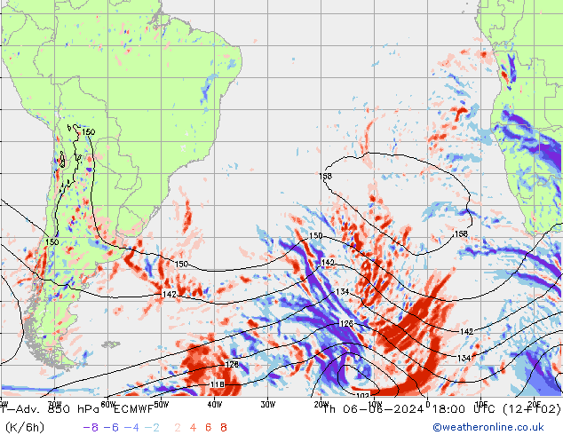 T-Adv. 850 hPa ECMWF Qui 06.06.2024 18 UTC