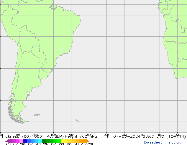 Espesor 700-1000 hPa ECMWF vie 07.06.2024 06 UTC