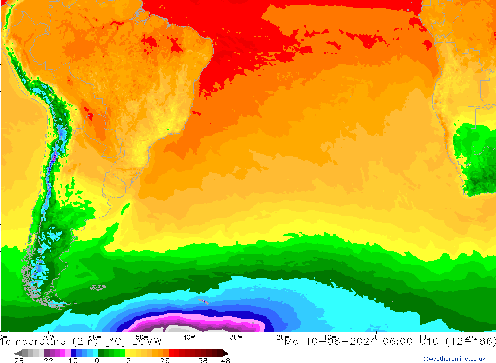 Temperature (2m) ECMWF Po 10.06.2024 06 UTC