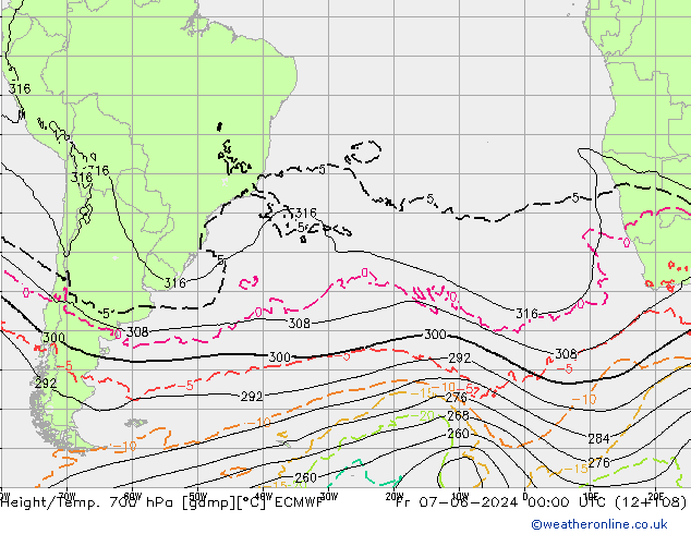 Height/Temp. 700 hPa ECMWF Sex 07.06.2024 00 UTC