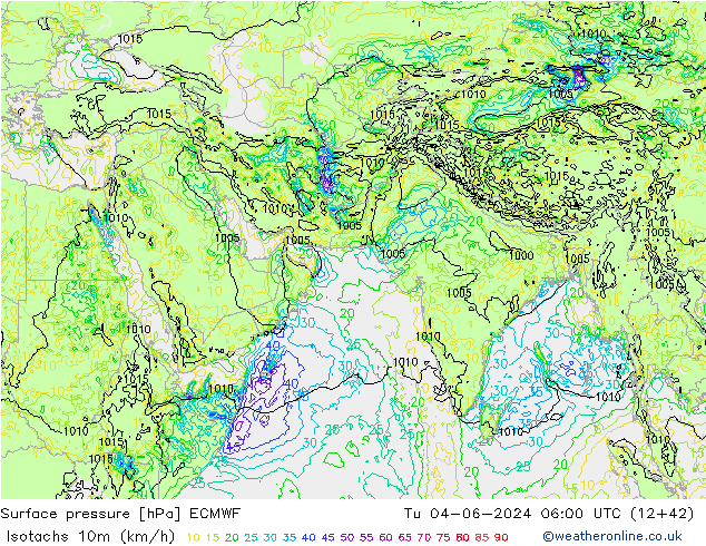 Isotachen (km/h) ECMWF di 04.06.2024 06 UTC
