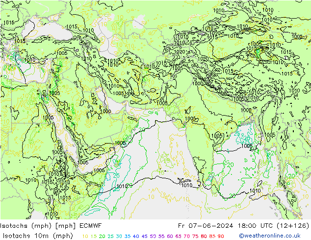 Isotachs (mph) ECMWF Pá 07.06.2024 18 UTC