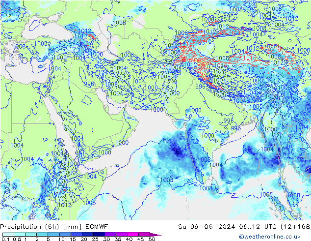 Z500/Rain (+SLP)/Z850 ECMWF Вс 09.06.2024 12 UTC