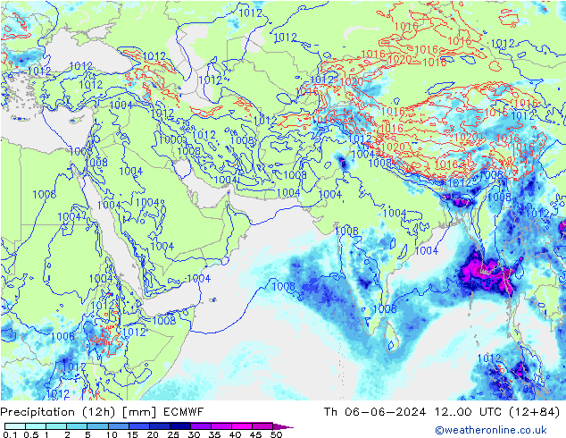 Totale neerslag (12h) ECMWF do 06.06.2024 00 UTC