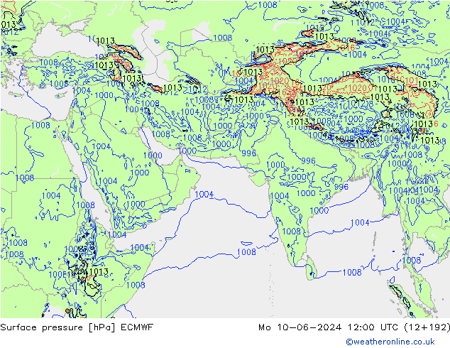 Surface pressure ECMWF Mo 10.06.2024 12 UTC