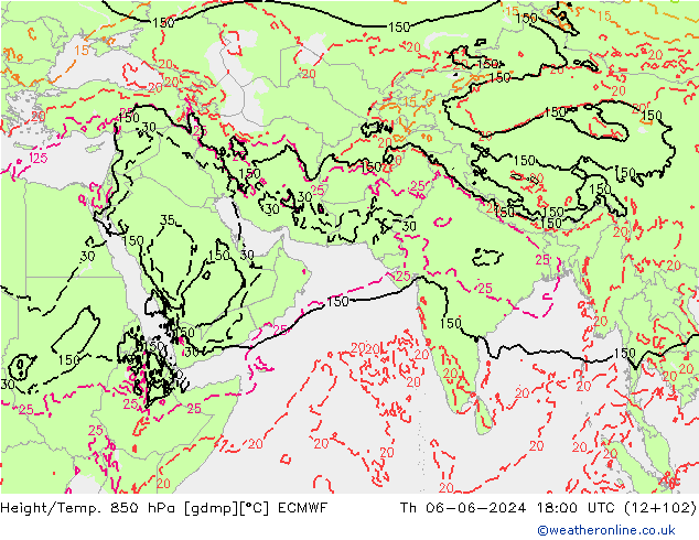 Yükseklik/Sıc. 850 hPa ECMWF Per 06.06.2024 18 UTC