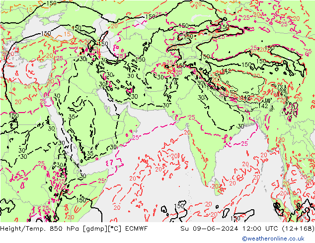 Z500/Rain (+SLP)/Z850 ECMWF Вс 09.06.2024 12 UTC