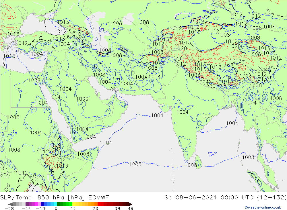 SLP/Temp. 850 hPa ECMWF sab 08.06.2024 00 UTC