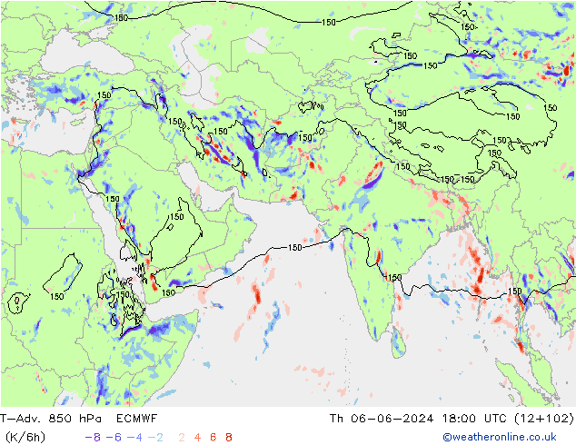 T-Adv. 850 hPa ECMWF Th 06.06.2024 18 UTC