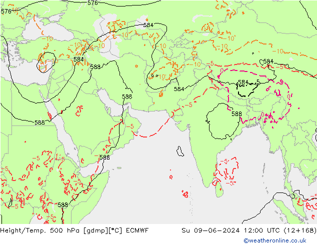 Z500/Rain (+SLP)/Z850 ECMWF Вс 09.06.2024 12 UTC