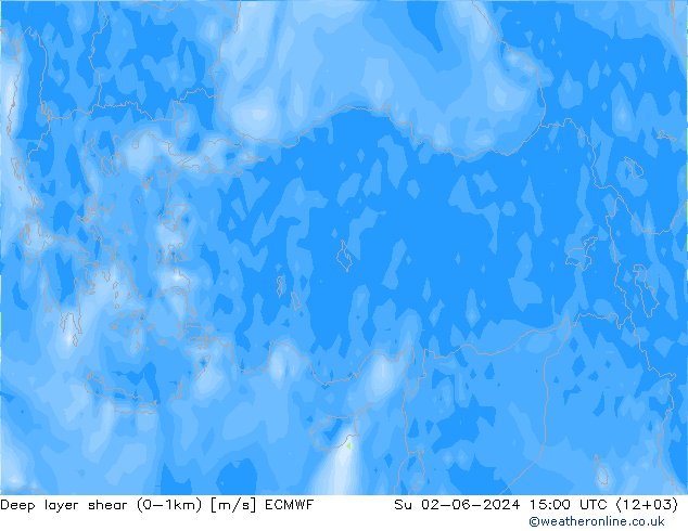 Deep layer shear (0-1km) ECMWF  02.06.2024 15 UTC