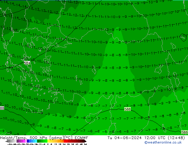 Z500/Rain (+SLP)/Z850 ECMWF Tu 04.06.2024 12 UTC