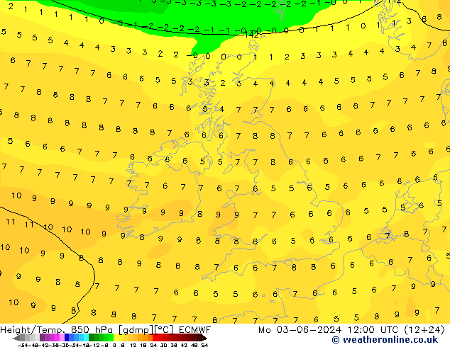 Z500/Yağmur (+YB)/Z850 ECMWF Pzt 03.06.2024 12 UTC