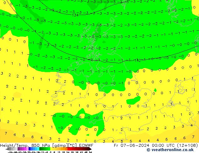 Height/Temp. 850 hPa ECMWF ven 07.06.2024 00 UTC