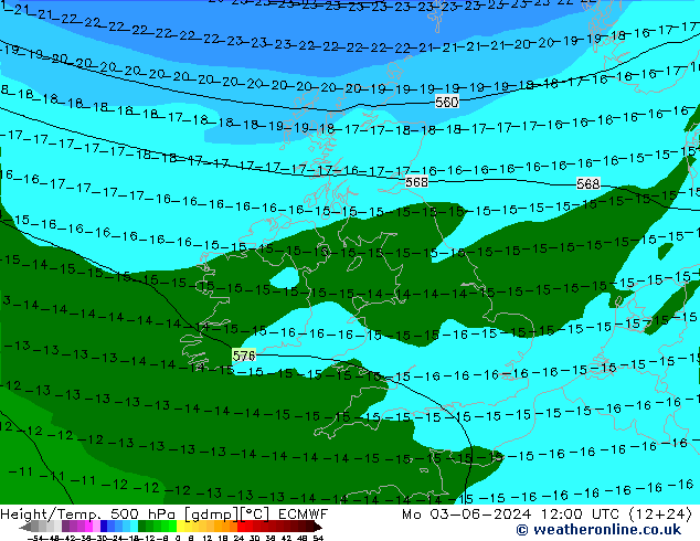 Z500/Rain (+SLP)/Z850 ECMWF pon. 03.06.2024 12 UTC