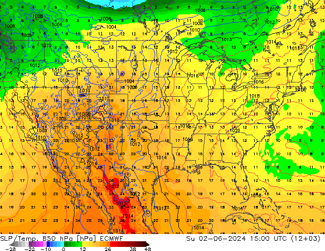 SLP/Temp. 850 hPa ECMWF Dom 02.06.2024 15 UTC