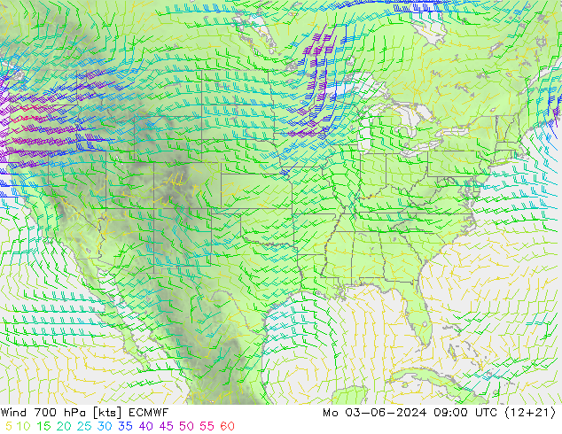 Wind 700 hPa ECMWF Po 03.06.2024 09 UTC