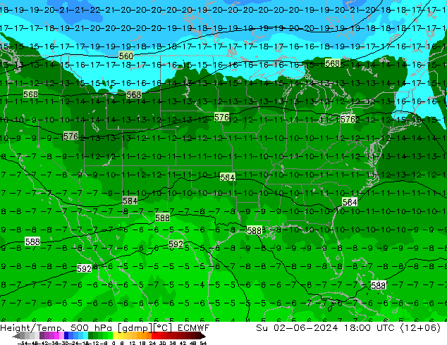 Hoogte/Temp. 500 hPa ECMWF zo 02.06.2024 18 UTC