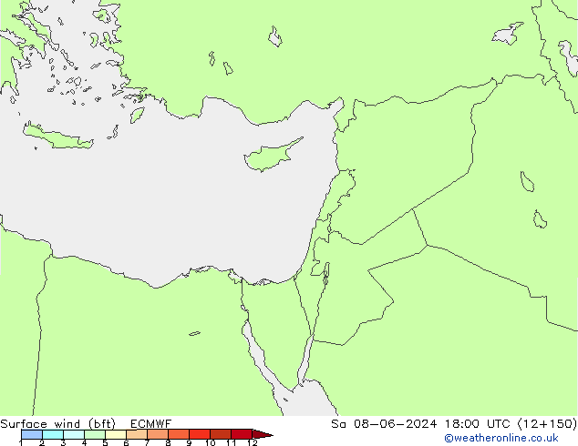 Rüzgar 10 m (bft) ECMWF Cts 08.06.2024 18 UTC