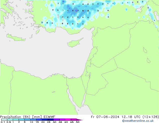 Precipitation (6h) ECMWF Pá 07.06.2024 18 UTC