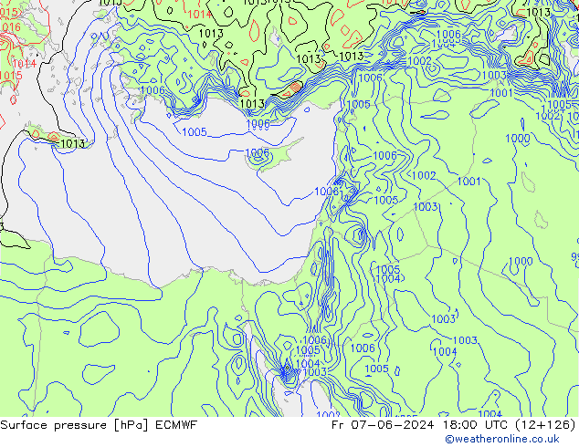 Presión superficial ECMWF vie 07.06.2024 18 UTC