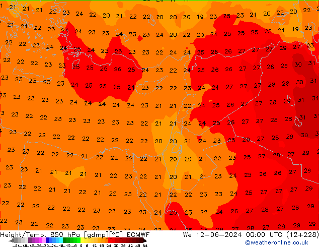 Z500/Rain (+SLP)/Z850 ECMWF mer 12.06.2024 00 UTC