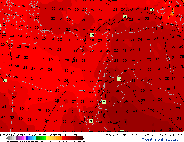 Height/Temp. 925 hPa ECMWF Mo 03.06.2024 12 UTC