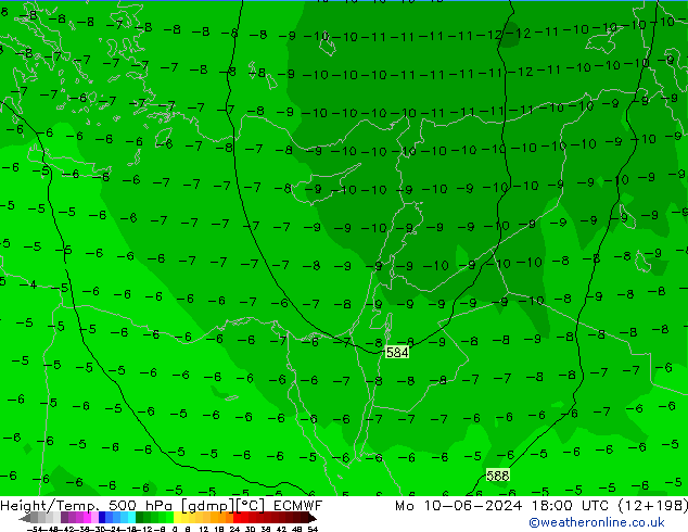 Z500/Rain (+SLP)/Z850 ECMWF pon. 10.06.2024 18 UTC