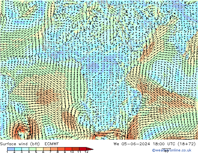 Rüzgar 10 m (bft) ECMWF Çar 05.06.2024 18 UTC