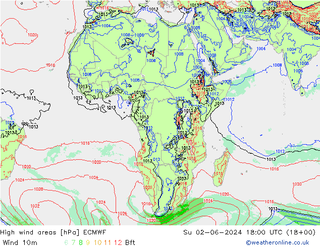 High wind areas ECMWF Ne 02.06.2024 18 UTC