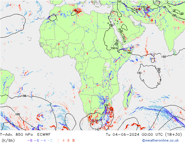 T-Adv. 850 hPa ECMWF wto. 04.06.2024 00 UTC