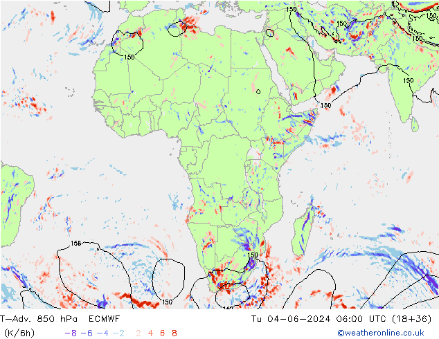 T-Adv. 850 hPa ECMWF di 04.06.2024 06 UTC