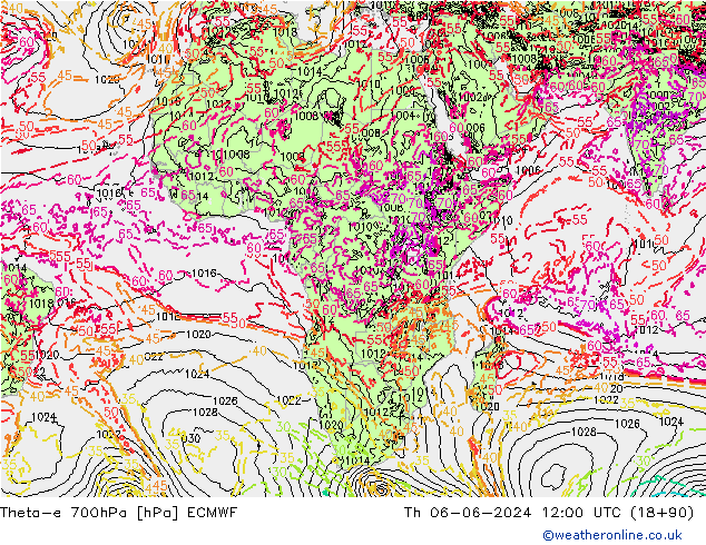 Theta-e 700hPa ECMWF Th 06.06.2024 12 UTC