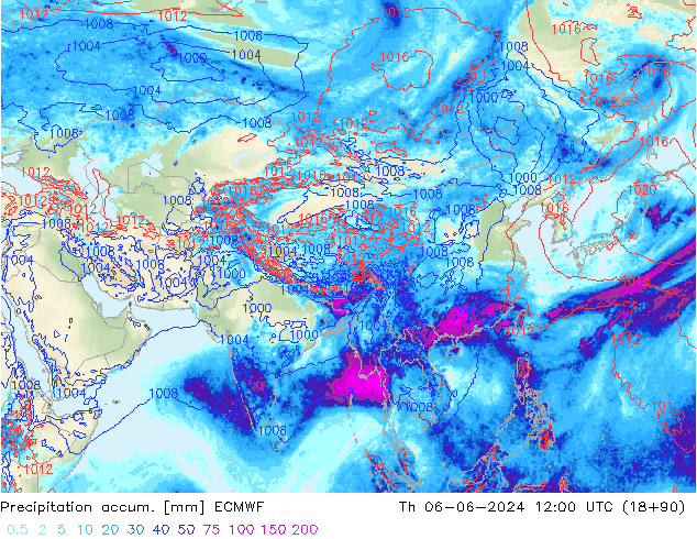 Precipitation accum. ECMWF czw. 06.06.2024 12 UTC