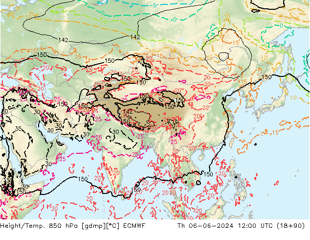 Height/Temp. 850 hPa ECMWF Qui 06.06.2024 12 UTC