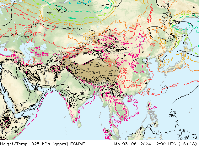 Geop./Temp. 925 hPa ECMWF lun 03.06.2024 12 UTC