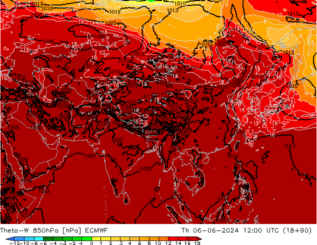 Theta-W 850гПа ECMWF чт 06.06.2024 12 UTC