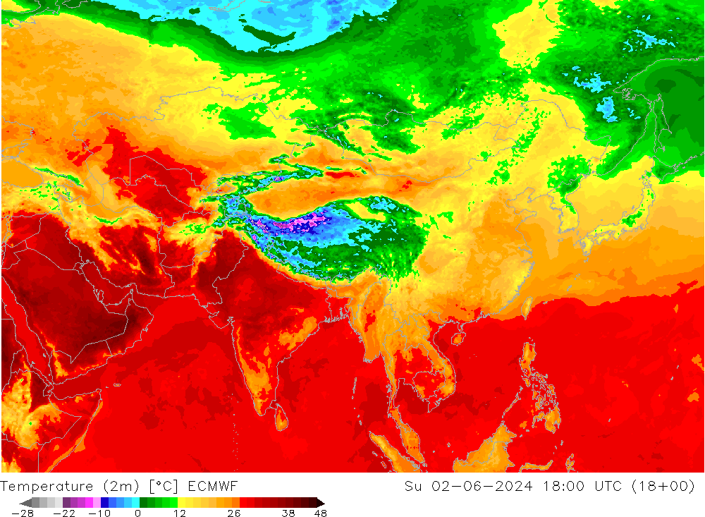 карта температуры ECMWF Вс 02.06.2024 18 UTC