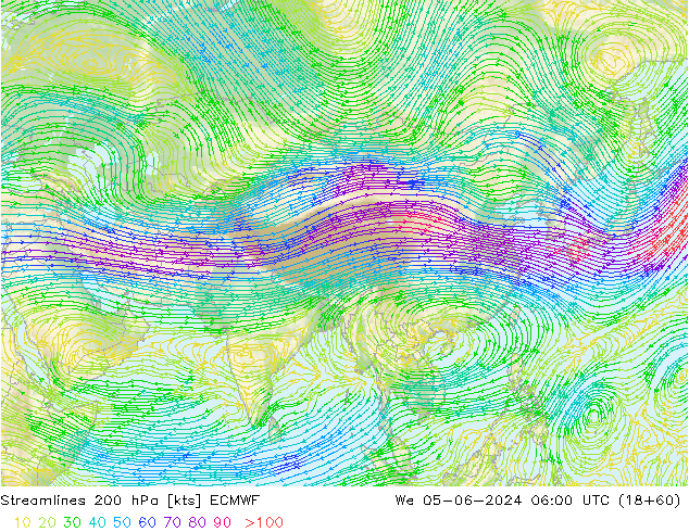 Ligne de courant 200 hPa ECMWF mer 05.06.2024 06 UTC