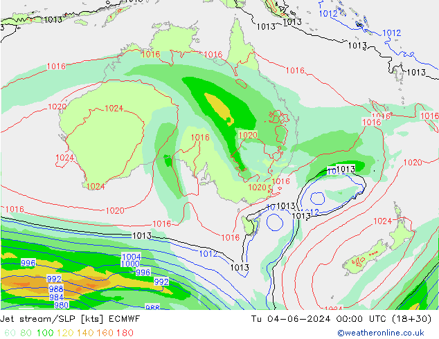 Jet stream/SLP ECMWF Út 04.06.2024 00 UTC