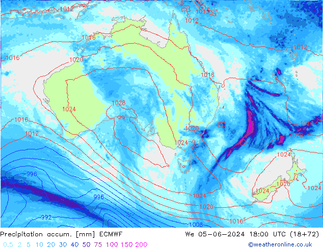 Precipitation accum. ECMWF mer 05.06.2024 18 UTC