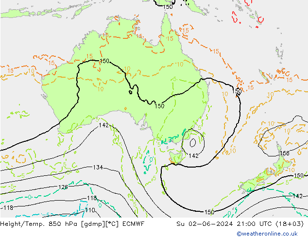 Height/Temp. 850 гПа ECMWF Вс 02.06.2024 21 UTC