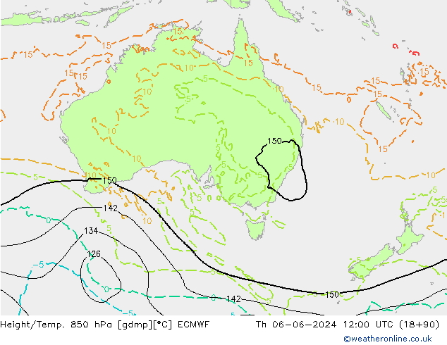 Height/Temp. 850 гПа ECMWF чт 06.06.2024 12 UTC