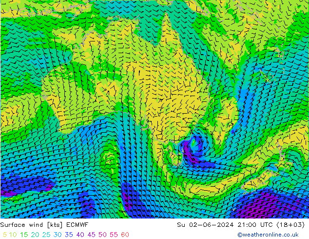 Surface wind ECMWF Su 02.06.2024 21 UTC