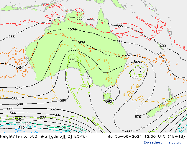 Height/Temp. 500 hPa ECMWF Mo 03.06.2024 12 UTC