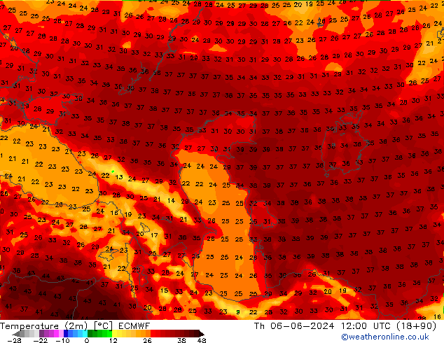Sıcaklık Haritası (2m) ECMWF Per 06.06.2024 12 UTC